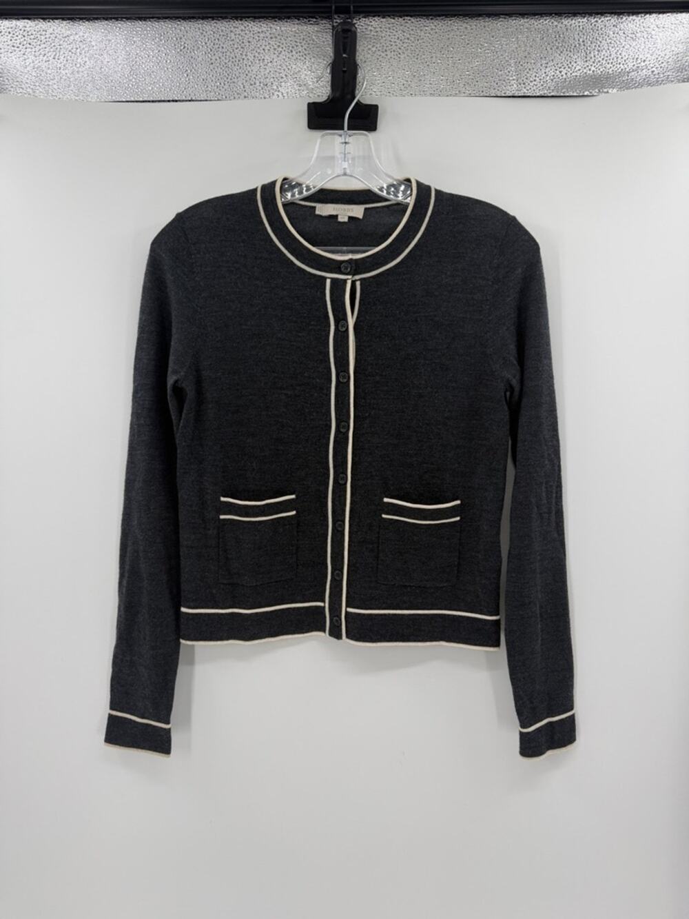 Hobbs London Women's 100% Merino Wool Cardigan - Gray/Ivory - XS